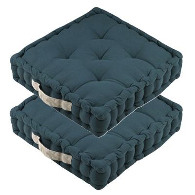 Stof Textile Vloerkussen DUO - 2x - blauw - katoen - 45 x 45 x 10 cm - vierkant - Extra dik