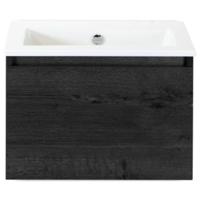 Frozen Badmeubelset 60 cm - Greeplijst in Kleur - Black Oak - Keramische Wastafel Wit Zonder Kraangat