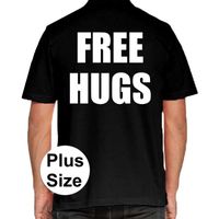 Free Hugs grote maten poloshirt zwart voor heren - thumbnail