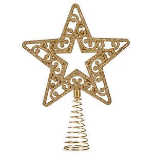 Kunststof ster piek/kerstboom topper met spiraal goud 17 cm