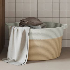 Opbergmand 40x25 cm katoen beige en wit