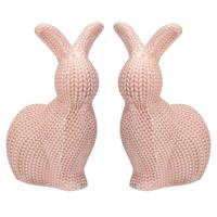 Home & Styling Decoratie paashaas / konijn - 2x - roze - dolomiet - 14 cm - paasdecoratie
