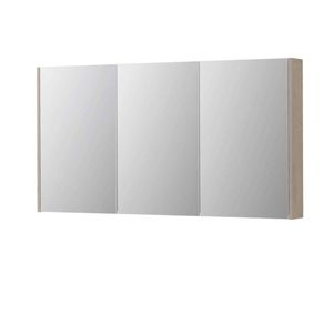 INK SPK2 spiegelkast met 3 dubbelzijdige spiegeldeuren, 6 verstelbare glazen planchetten, stopcontact en schakelaar 140 x 14 x 73 cm, ivoor eiken