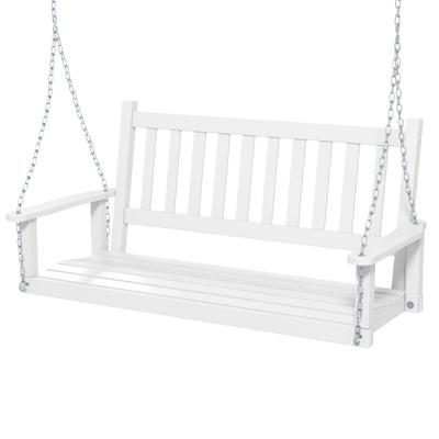 2-Persoons Houten Buitenschommel Patio Hangbank Stoel met 230 KG Draagvermogen Schommelbank 136 x 67 x 63 cm Wit