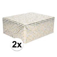 Cadeaupapier - 2x - rol - goud - hartjes print - 150 x 70 cm - 83 grams - inpakpapier