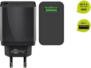 USB-A adapter - USB-A oplader - CEE 7/16 - USB-A adapter - 1 poorts - Quick Charge 3.0 - 3000mA - 18W - zwart