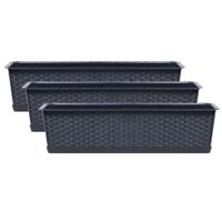 Prosperplast Plantenbak Ratolla - 3x - grijs - 50x17x15 cm - 8L - bloemenbak
