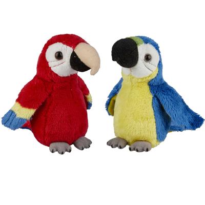 Ravensden - Papegaaien vogels pluche knuffels - 2x stuks - Blauwe en Rode - 15 cm
