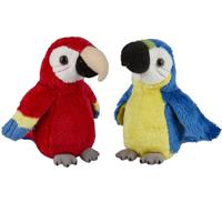 Ravensden - Papegaaien vogels pluche knuffels - 2x stuks - Blauwe en Rode - 15 cm