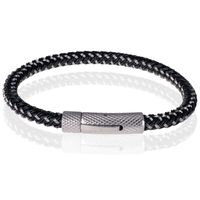 Tom Jaxon Heren armband geweven leer met Edelstaal Zilverkleurig Zwart Tom Jaxon Heren armband geweven leer met Edelstaal Zilverkleurig Zwart