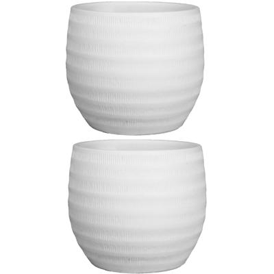 Floran Bloempot - 2x - wit - mat - relief - keramiek - 20 x 17 cm