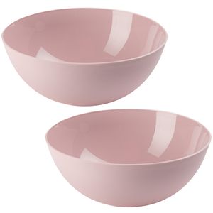 Serveerschaal/saladeschaal - 2x stuks - D25 x H10 cm - kunststof - roze - 2,5 liter