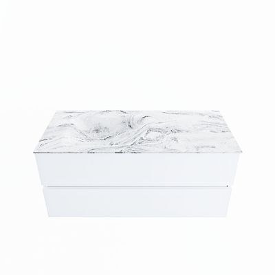 MONDIAZ VICA-DLUX 110cm badmeubel onderkast Talc 2 lades. Inbouw wastafel CLOUD links zonder kraangat, kleur Glace.