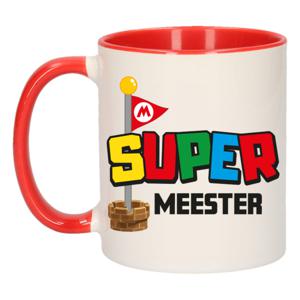 Cadeau koffie/thee mok voor Meester/mentor - rood - super Meester - keramiek - 300 ml