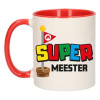 Cadeau koffie/thee mok voor Meester/mentor - rood - super Meester - keramiek - 300 ml   -