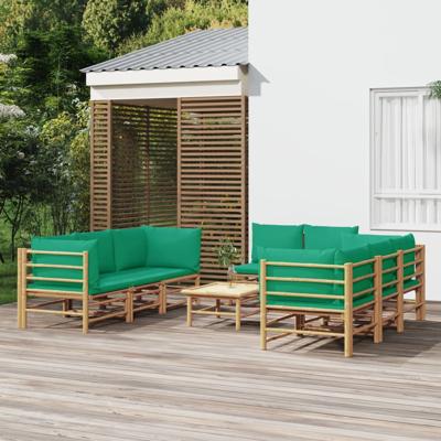 9-delige Loungeset met kussens bamboe groen