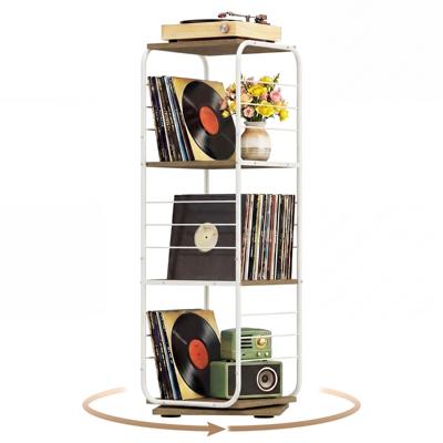 4-Laags Draaibare Boekenkast 360° Draaibare Boekentoren met Metalen Frame Staande Opbergkast voor Kantoor en Woonkamer-Naturel
