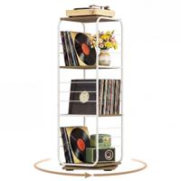 4-Laags Draaibare Boekenkast 360° Draaibare Boekentoren met Metalen Frame Staande Opbergkast voor Kantoor en Woonkamer-Naturel