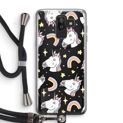 Rainbow Unicorn: Samsung Galaxy J8 (2018) Transparant Hoesje met koord