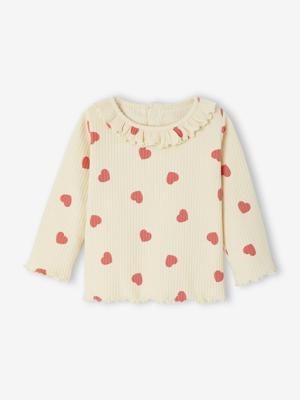 T-shirt baby bedrukt met kleine hartjes vanille