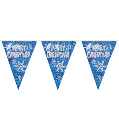 Kerst vlaggenlijn Merry Christmas - blauw - 360 cm - PVC - vlaggetjes