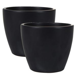 2x stuks plantenpot/bloempot in een strakke Scandinavische look zwart Dia 18 cm en Hoogte 16 cm