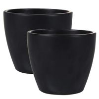 2x stuks plantenpot/bloempot in een strakke Scandinavische look zwart Dia 18 cm en Hoogte 16 cm