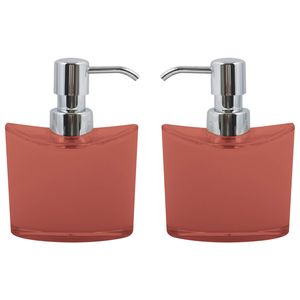 MSV Zeeppompje/dispenser Aveiro - 2x - PS kunststof - terracotta/zilver - 11 x 14 cm - 260 ml - Zeeppompjes