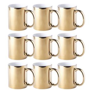 Koffie mokken/bekers - 10x - keramiek - met oor - metallic goud - 350 ml