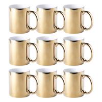 Koffie mokken/bekers - 10x - keramiek - met oor - metallic goud - 350 ml