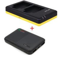 Powerpakket Deluxe: Li-90B duo oplader + 5000mAh Powerbank voor 2 Olympus accu's Li-90B