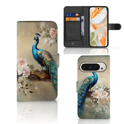 Telefoonhoesje | Met pasjeshouder | voor Google Pixel 9 | 9 Pro Vintage Pauwen