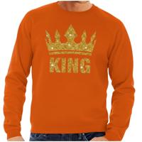 Koningsdag verkleed sweater heren - oranje - King - glitter goud - kroon