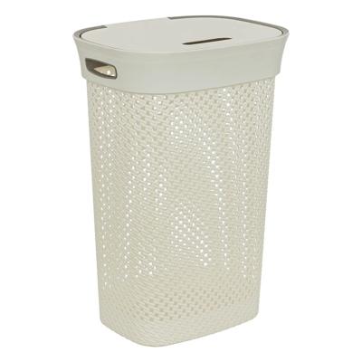 Wasmand met deksel Rotan - wit - gevlochten kunststof - 60 liter - 42 x 33 x 61 cm