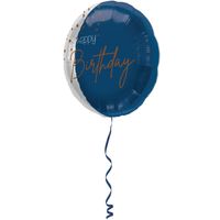 Folieballon &apos;Happy Birthday&apos; Elegant True Blue (45cm) - thumbnail