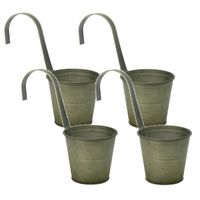 Plantenpot/bloempot - 4x - zink - groen - met ophanghaak - D13 x H28 cm