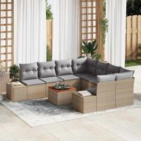 Tuinbankenset met kussen 9 pcs Beige poly rattan