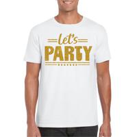 Verkleed T-shirt voor heren - lets party - wit - glitter goud - carnaval/themafeest