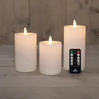 Anna&apos;s Collection LED kaars flame effect ribbel set 7.5 cm wit 3 stuks
