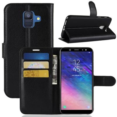 Litchi textuur horizontale Flip leren Case voor Galaxy A6 (2018) met portemonnee & houder & kaartgroeven (zwart)
