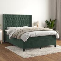 Boxspring met matras fluweel donkergroen 140x190 cm