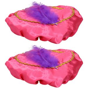 Pietenmuts/baret - 2x - met veer - roze - voor kinderen - one size