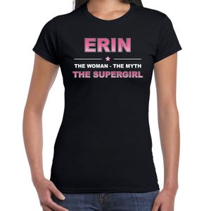 Naam cadeau t-shirt / shirt Erin - the supergirl zwart voor dames