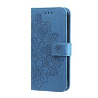Samsung Galaxy A55 hoesje - Bookcase - Pasjeshouder - Portemonnee - Bloemenprint - Kunstleer - Blauw - thumbnail