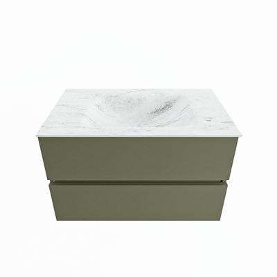 MONDIAZ VICA-DLUX 80cm badmeubel onderkast Army 2 lades. Inbouw wastafel CLOUD midden 1 kraangat, kleur Opalo.