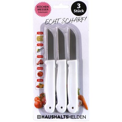 Haushaltshelden keukenmesjes/schilmesjes - 3x - RVS - wit - 16 cm