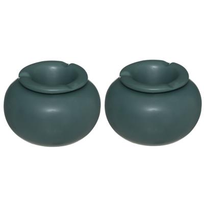 Atmosphera Terras asbak - Set van 2x stuks - stormasbak - keramiek - donkergroen - 13 x 9 cm - Buite