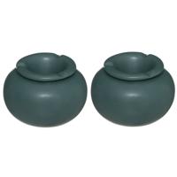 Atmosphera Terras asbak - Set van 2x stuks - stormasbak - keramiek - donkergroen - 13 x 9 cm - Buite