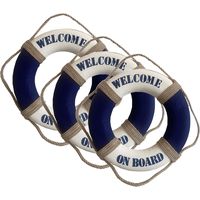 Reddingsboei - 3x - Welcome on board - 14 cm - blauw/wit - kunststof - maritiem thema decoratie - thumbnail