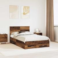 Bedframe met hoofdeinde Oudhout 135 x 190 cm Bewerkt hout